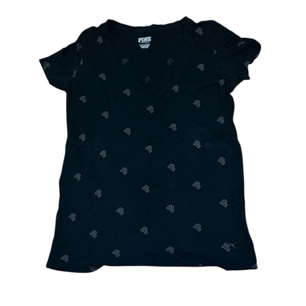 PINK Victoria's Secret Black “P” T-Shirt, monogram, XS
